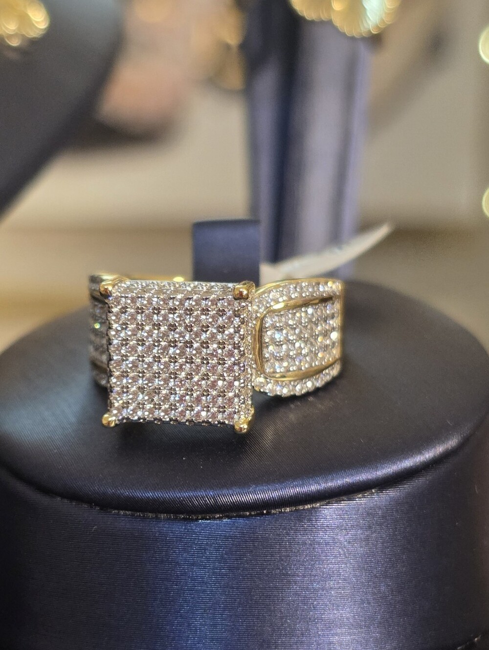 Gold Sterling Silver Pave Square CZ Statement Ring
